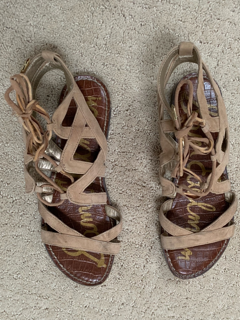 Sam Edelman Taupe Lace-Up Suede Gladiator Sandals